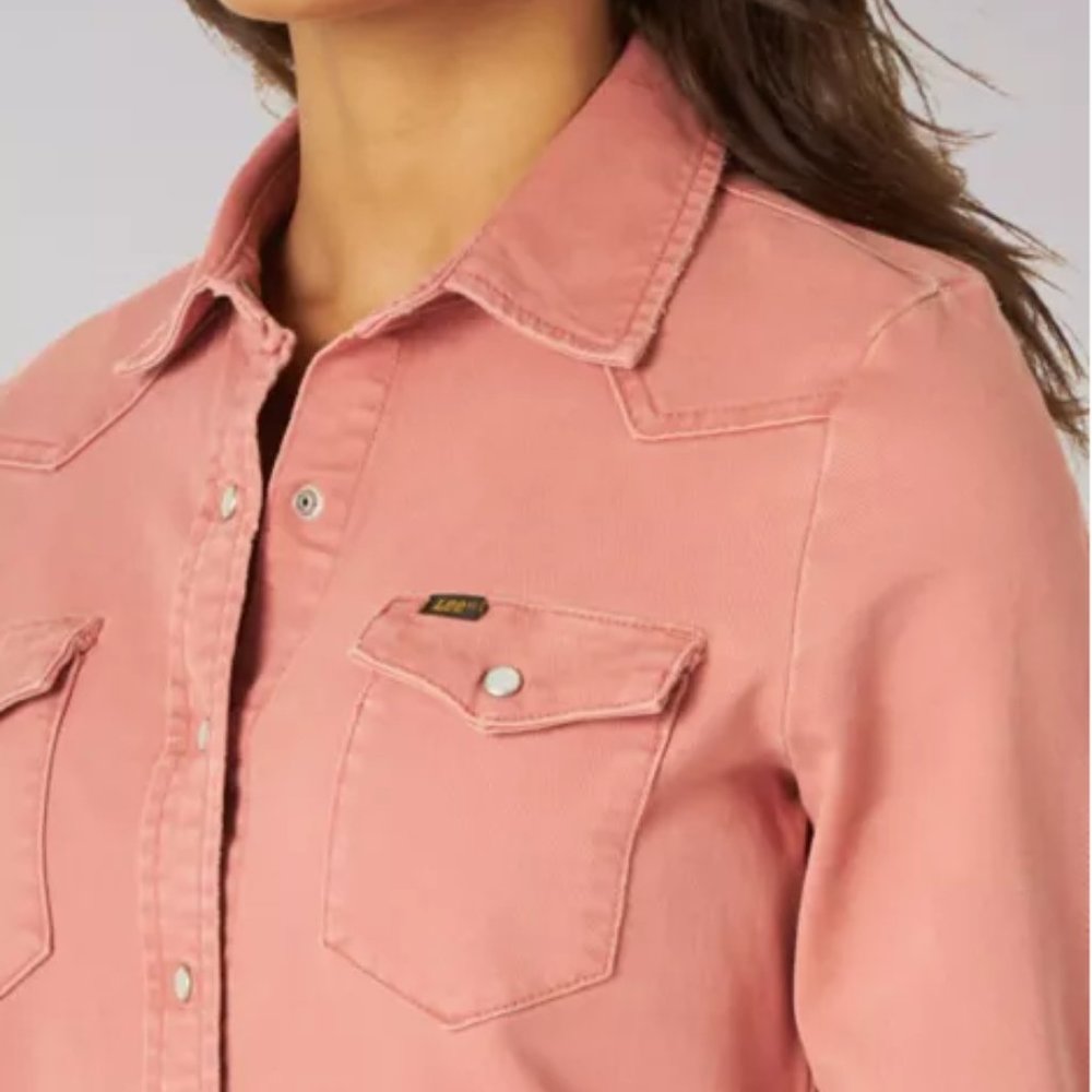 LEE Vintage Modern M Canyon Rose Western Denim Jean Shirt Dress Jacket NWT - Picture 7 of 12